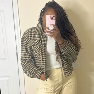 Faux wool houndstooth jacket